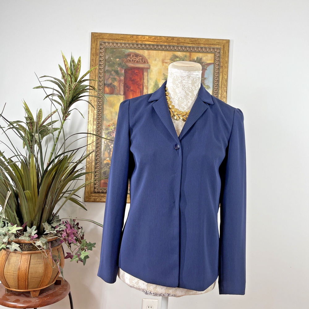 Petite Sophisticate Women Blazer Jacket Size 0‎ Navy Pinstripe Career Classic